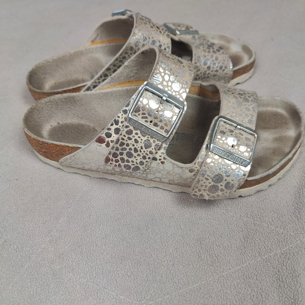 Birkenstock Arizona Sandals Womens 37 US 6 Stone Silver Metallic Slides Boho - Picture 3 of 9
